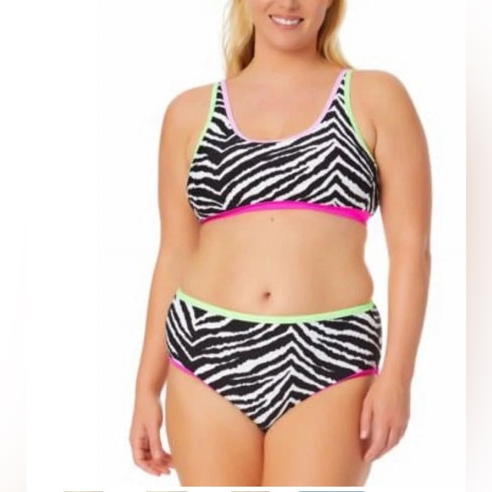 California Waves Zebra Print Bikini Set Size 1 (16/18) NWT